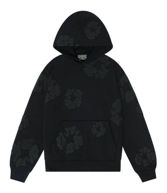 Cotton Wreath Hoodie Mono Black